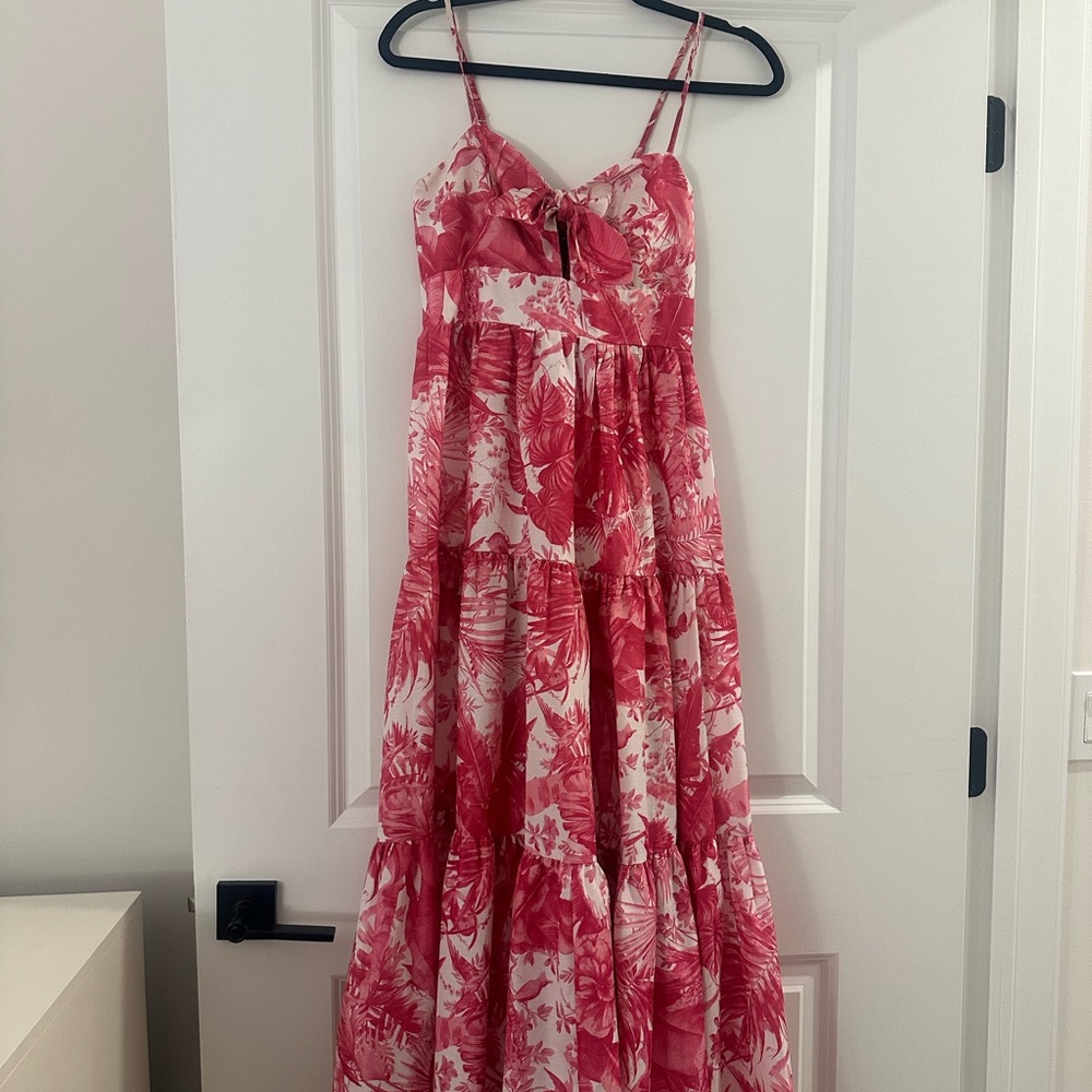 Bloomingdale’s Aqua Tropical Pink and White Maxi Dress